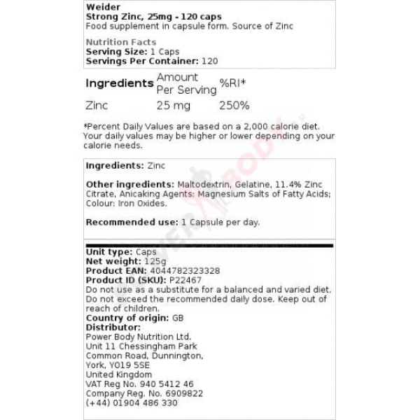 Weider Strong Zinc Caps Weider